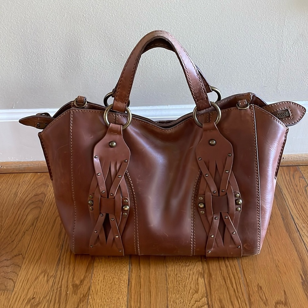 Frye Aubrey Satchel in Cognac.